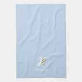Aquarell botanisches blaues Initialmonogramm Geschirrtuch (Vertikal)