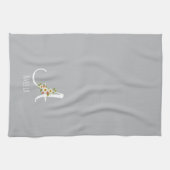 Aquarell botanisches graues Initialenmonogramm Geschirrtuch (Horizontal)