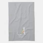 Aquarell botanisches graues Initialenmonogramm Geschirrtuch (Vertikal)