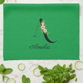Aquarell botanisches grünes Anfangsmonogramm Geschirrtuch (Gefaltet)