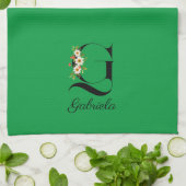 Aquarell botanisches grünes Initialmonogramm Geschirrtuch (Gefaltet)