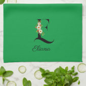 Aquarell botanisches grünes Initialmonogramm Geschirrtuch (Gefaltet)