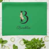 Aquarell botanisches grünes Initialmonogramm Geschirrtuch (Gefaltet)