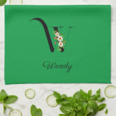 Aquarell botanisches grünes Initialmonogramm Geschirrtuch (Gefaltet)
