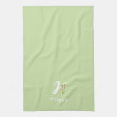 Aquarell botanisches grünes Initialmonogramm Geschirrtuch (Vertikal)