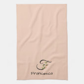 Aquarell botanisches helles Pfirsich-Anfangsmonogr Geschirrtuch (Vertikal)