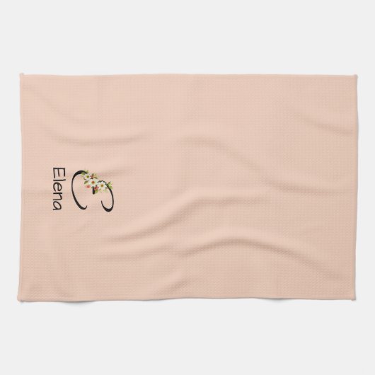 Aquarell botanisches helles Pfirsich-Initial-Monog Geschirrtuch (Horizontal)