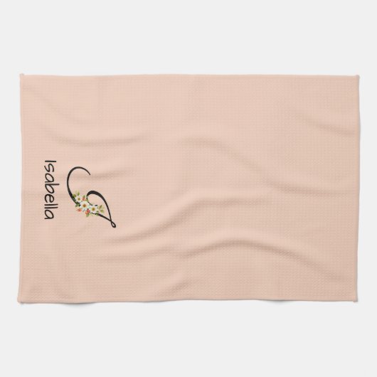 Aquarell botanisches helles Pfirsich-Initialen-Mon Geschirrtuch (Horizontal)