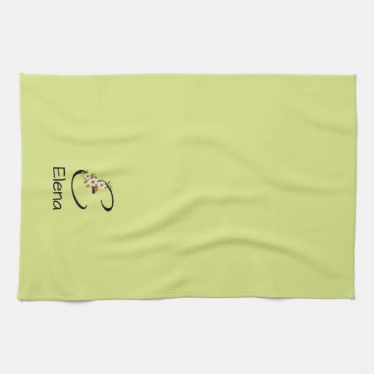 Aquarell botanisches hellgrünes Initialmonogramm Geschirrtuch (Horizontal)