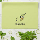 Aquarell botanisches hellgrünes Initialmonogramm Geschirrtuch (Gefaltet)