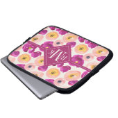 Aquarell-botanisches Muster des Monogramm-| Laptopschutzhülle (Vorne Knopf)