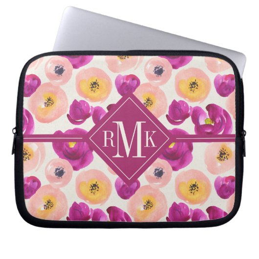 Aquarell-botanisches Muster des Monogramm-| Laptopschutzhülle (Vorderseite)