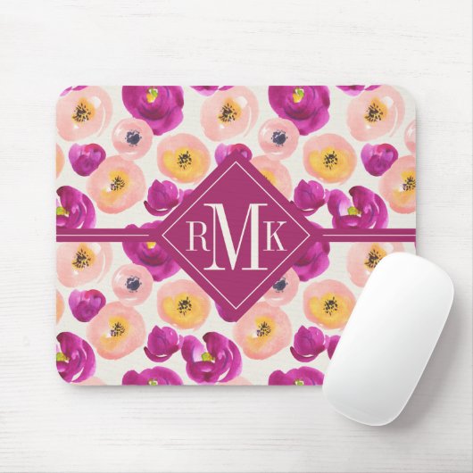 Aquarell-botanisches Muster des Monogramm-| Mousepad (Mit Mouse)