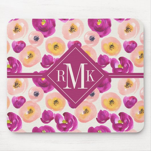 Aquarell-botanisches Muster des Monogramm-| Mousepad (Vorne)