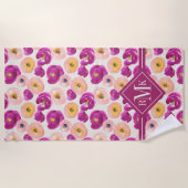 Aquarell-botanisches Muster des Monogramm-| Strandtuch (Vorderseite)