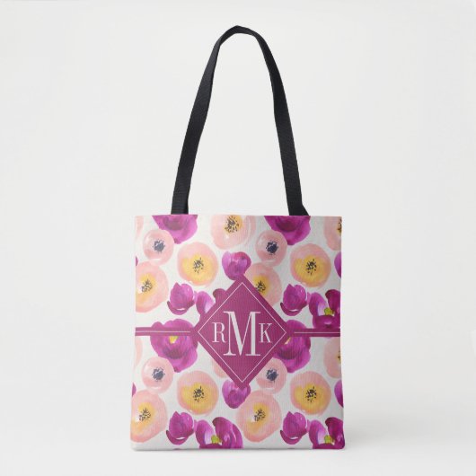 Aquarell-botanisches Muster des Monogramm-| Tasche (Vorderseite)