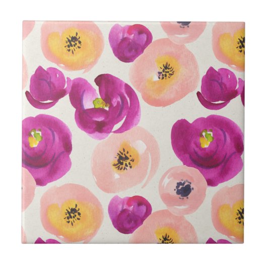 Aquarell-botanisches Muster Fliese (Vorderseite)