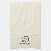 Aquarell botanisches schwarzes Initialmonogramm Geschirrtuch (Vertikal)