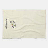 Aquarell botanisches schwarzes Initialmonogramm Geschirrtuch (Horizontal)