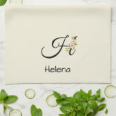 Aquarell botanisches schwarzes Initialmonogramm Geschirrtuch (Gefaltet)