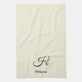Aquarell botanisches schwarzes Initialmonogramm Geschirrtuch (Vertikal)