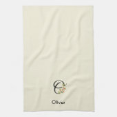 Aquarell botanisches schwarzes Initialmonogramm Geschirrtuch (Vertikal)