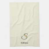 Aquarell botanisches schwarzes Initialmonogramm Geschirrtuch (Vertikal)