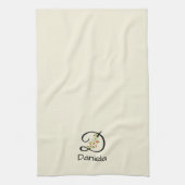 Aquarell botanisches schwarzes Initialmonogramm Geschirrtuch (Vertikal)