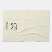 Aquarell botanisches schwarzes Initialmonogramm Geschirrtuch (Horizontal)