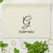 Aquarell botanisches schwarzes Initialmonogramm Geschirrtuch (Gefaltet)