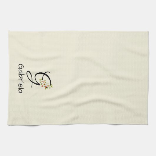 Aquarell botanisches schwarzes Initialmonogramm Geschirrtuch (Horizontal)