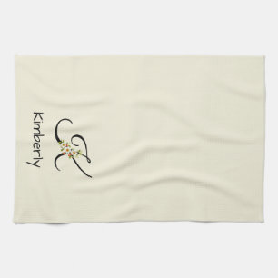 Aquarell botanisches schwarzes Initialmonogramm Geschirrtuch