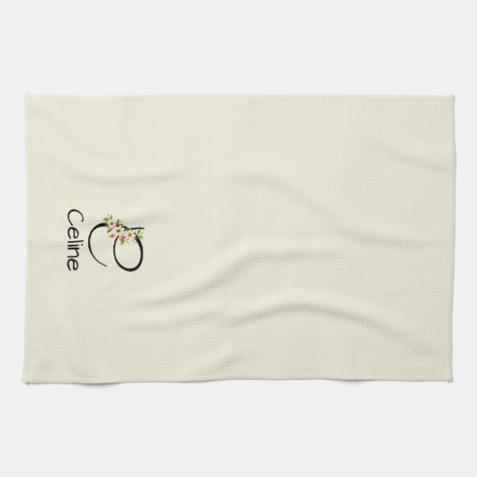 Aquarell botanisches schwarzes Initialmonogramm Geschirrtuch (Horizontal)