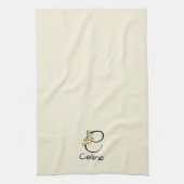 Aquarell botanisches schwarzes Initialmonogramm Geschirrtuch (Vertikal)
