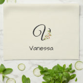 Aquarell botanisches schwarzes Initialmonogramm Geschirrtuch (Gefaltet)