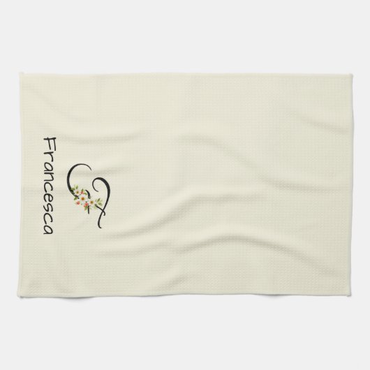 Aquarell botanisches schwarzes Initialmonogramm Geschirrtuch (Horizontal)