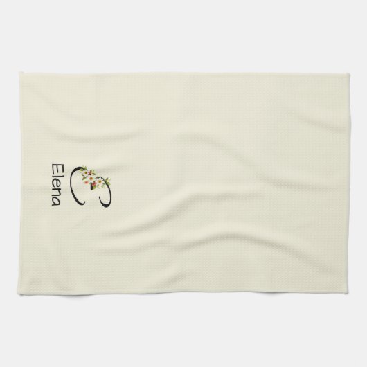 Aquarell botanisches schwarzes Initialmonogramm Geschirrtuch (Horizontal)