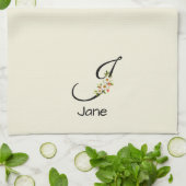 Aquarell botanisches schwarzes Initialmonogramm Geschirrtuch (Gefaltet)