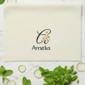 Aquarell botanisches schwarzes Initialmonogramm Geschirrtuch (Gefaltet)
