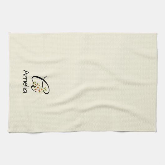 Aquarell botanisches schwarzes Initialmonogramm Geschirrtuch (Horizontal)