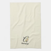 Aquarell botanisches schwarzes Initialmonogramm Geschirrtuch (Vertikal)