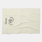 Aquarell botanisches schwarzes Initialmonogramm Geschirrtuch (Horizontal)