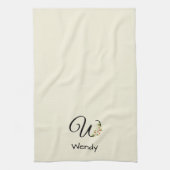 Aquarell botanisches schwarzes Initialmonogramm Geschirrtuch (Vertikal)