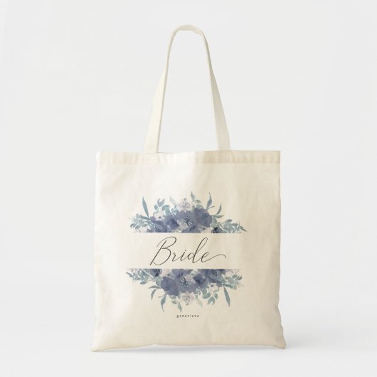 Aquarell Bouquet mit Brides Name Tote Bag Tragetasche (Vorne)