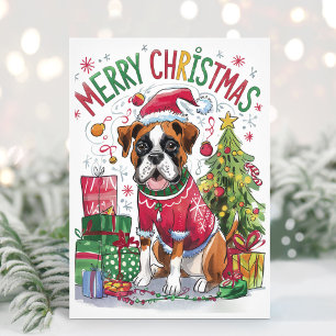 Aquarell-Boxer-Hund-Weihnachtskarte Feiertagskarte