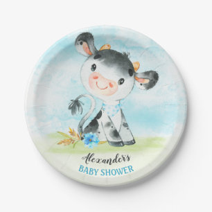 Aquarell Boy Cow Baby Duschfarm Pappteller