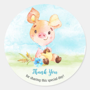 Aquarell Boy Piggy Baby Showfarm Vielen Dank Runder Aufkleber