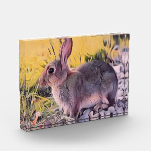 Aquarell Braun Hase Kaninchen Vintage Kunst Fotoblock