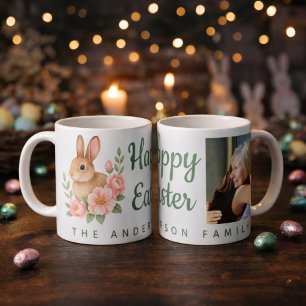 Aquarell Braun und Rosa Floraler Kranz Ostern Kaffeetasse