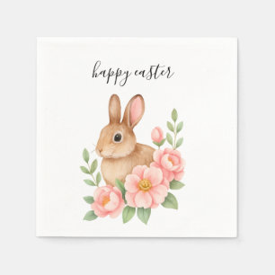Aquarell Braun und Rosa Floraler Kranz Ostern Serviette